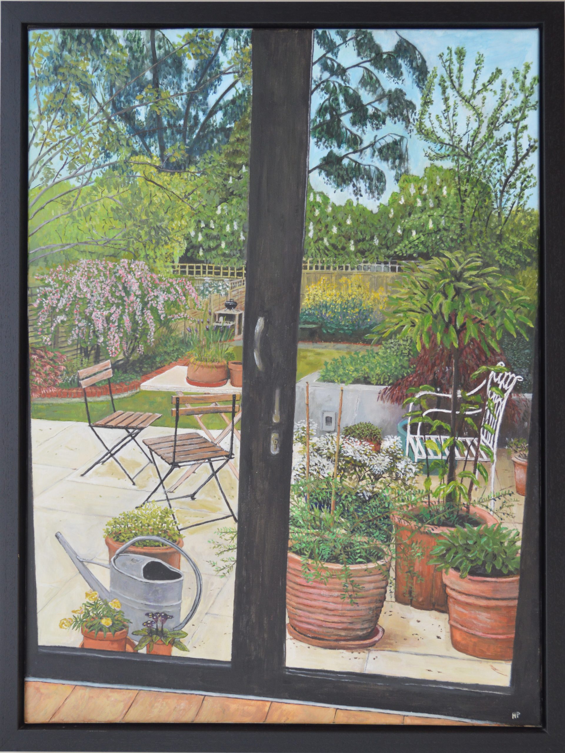 painting of patio and garden