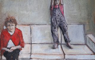 people sitting on a white sofa oil sketch