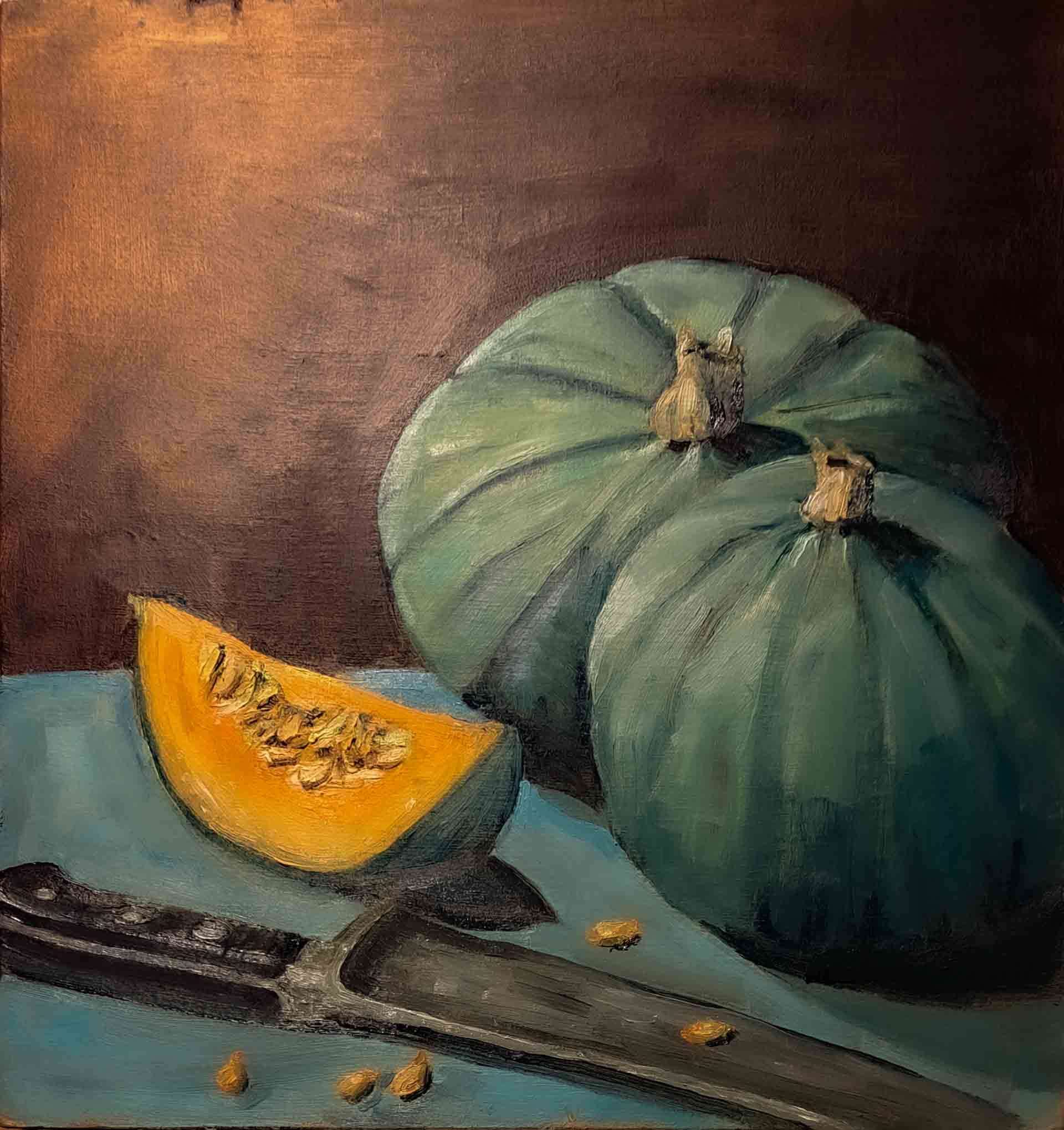 still life painting of a squash