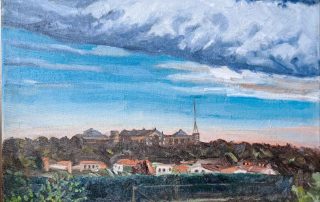 painting of clouds over Ally Pally