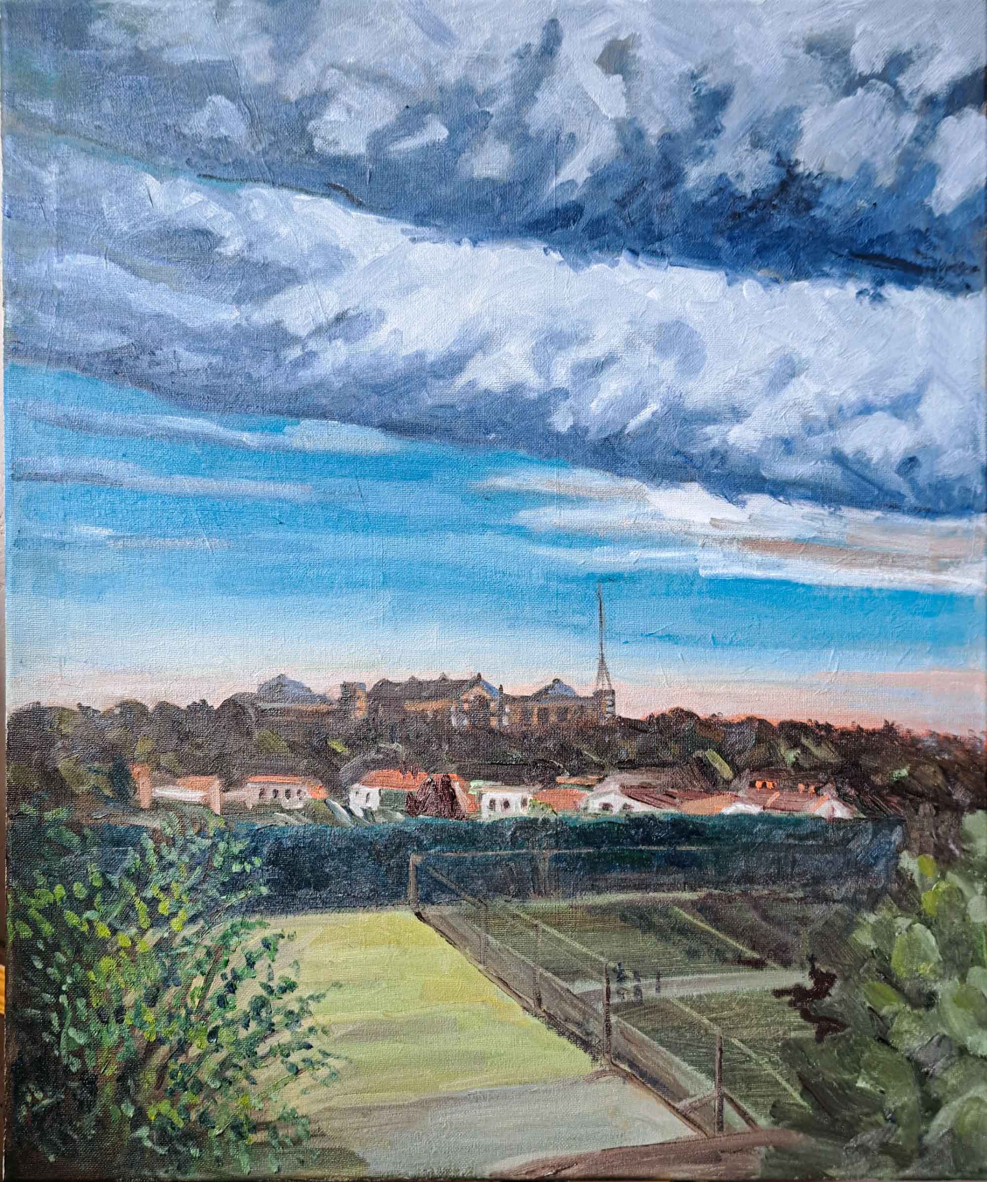 painting of clouds over Ally Pally