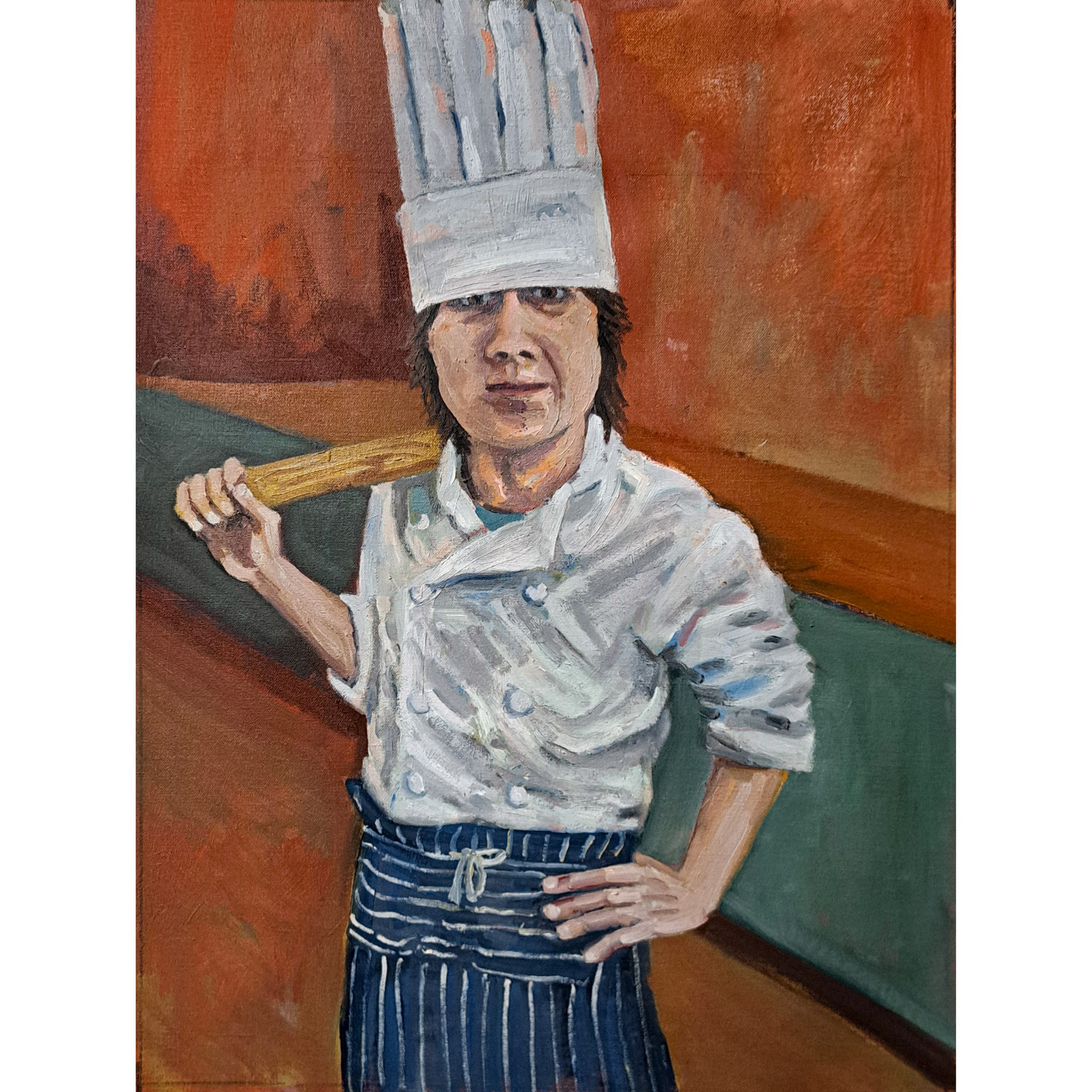 oil painting of a young chef