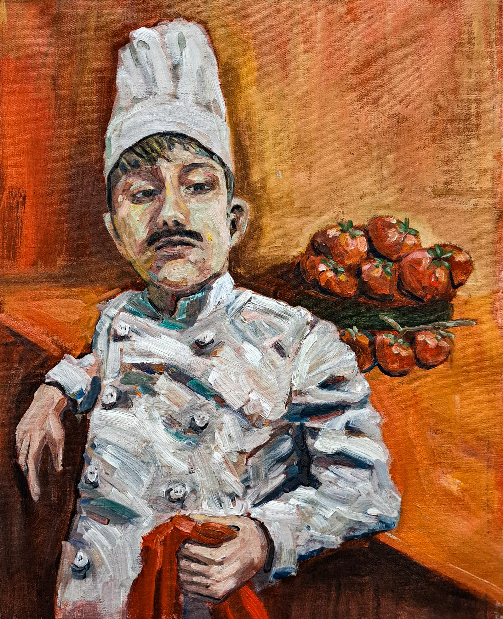 oil painting of young chef
