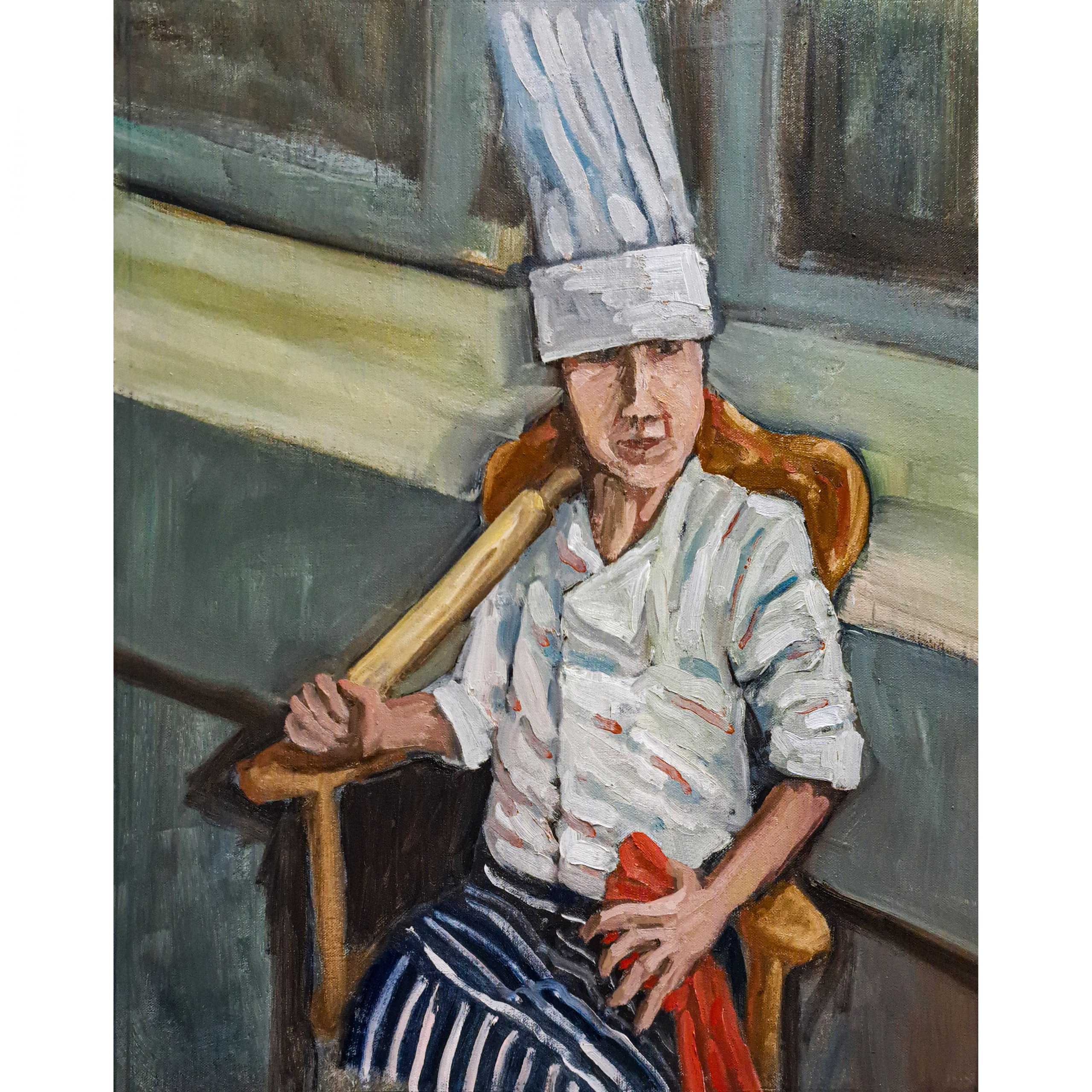 oil painting of a young chef