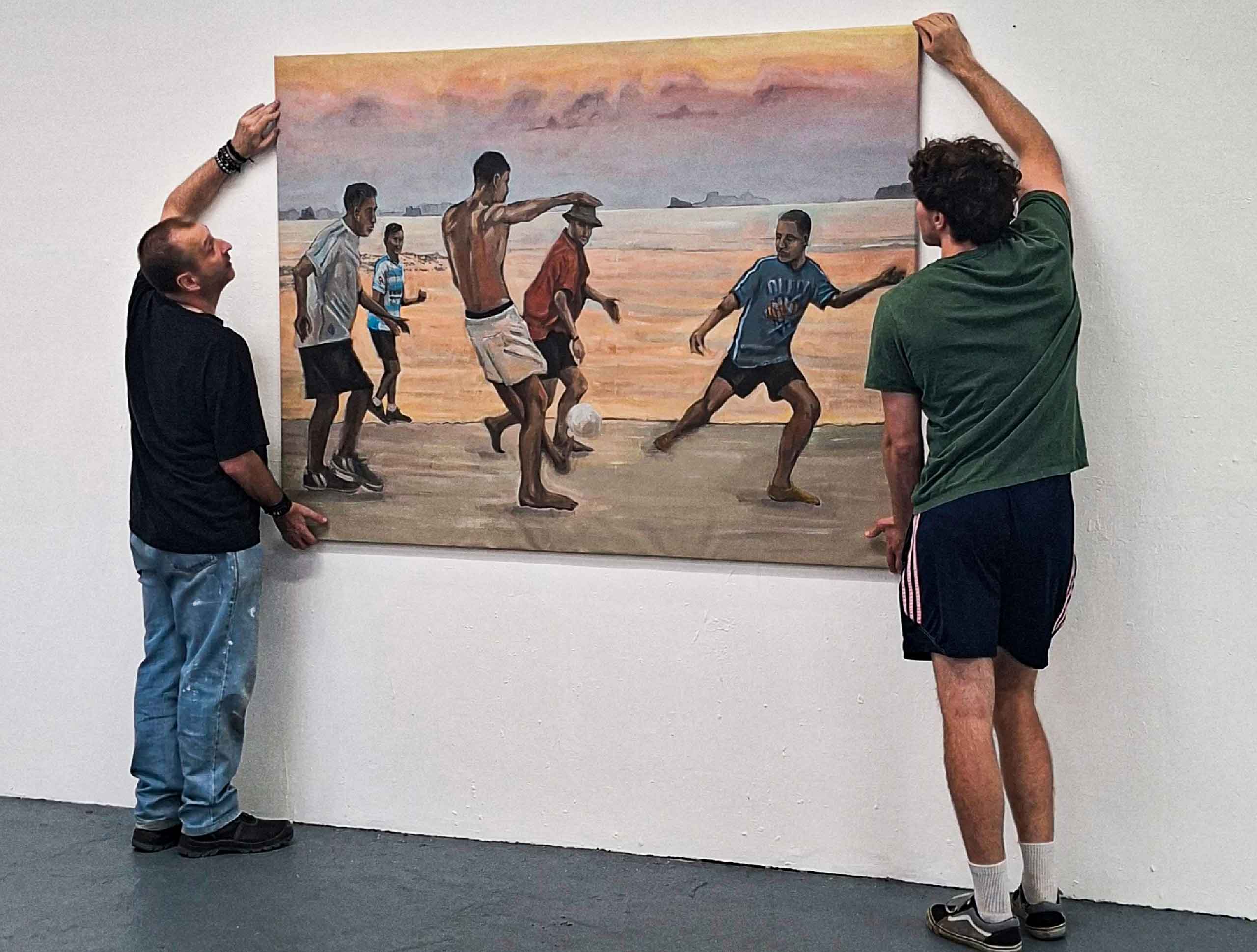Oil painting beautiful game beautiful sunset being hung in interim show