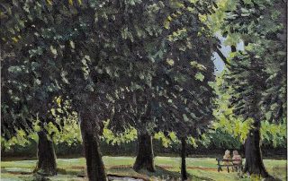 oil painting of long tree shadows in priory park