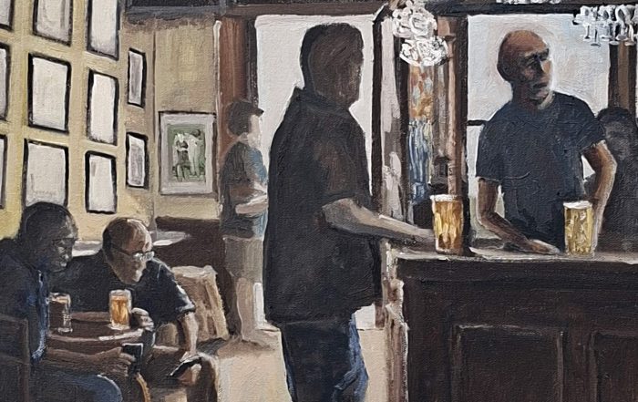 oil painting of pub interior