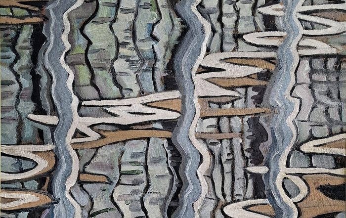 oil painting of reflections in a canal