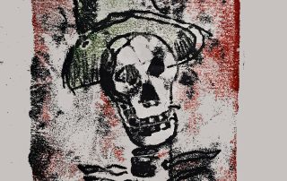 skull in hat monoprint