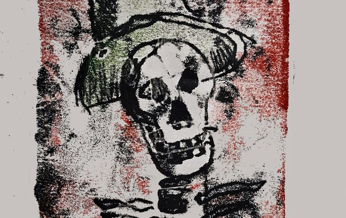 skull in hat monoprint