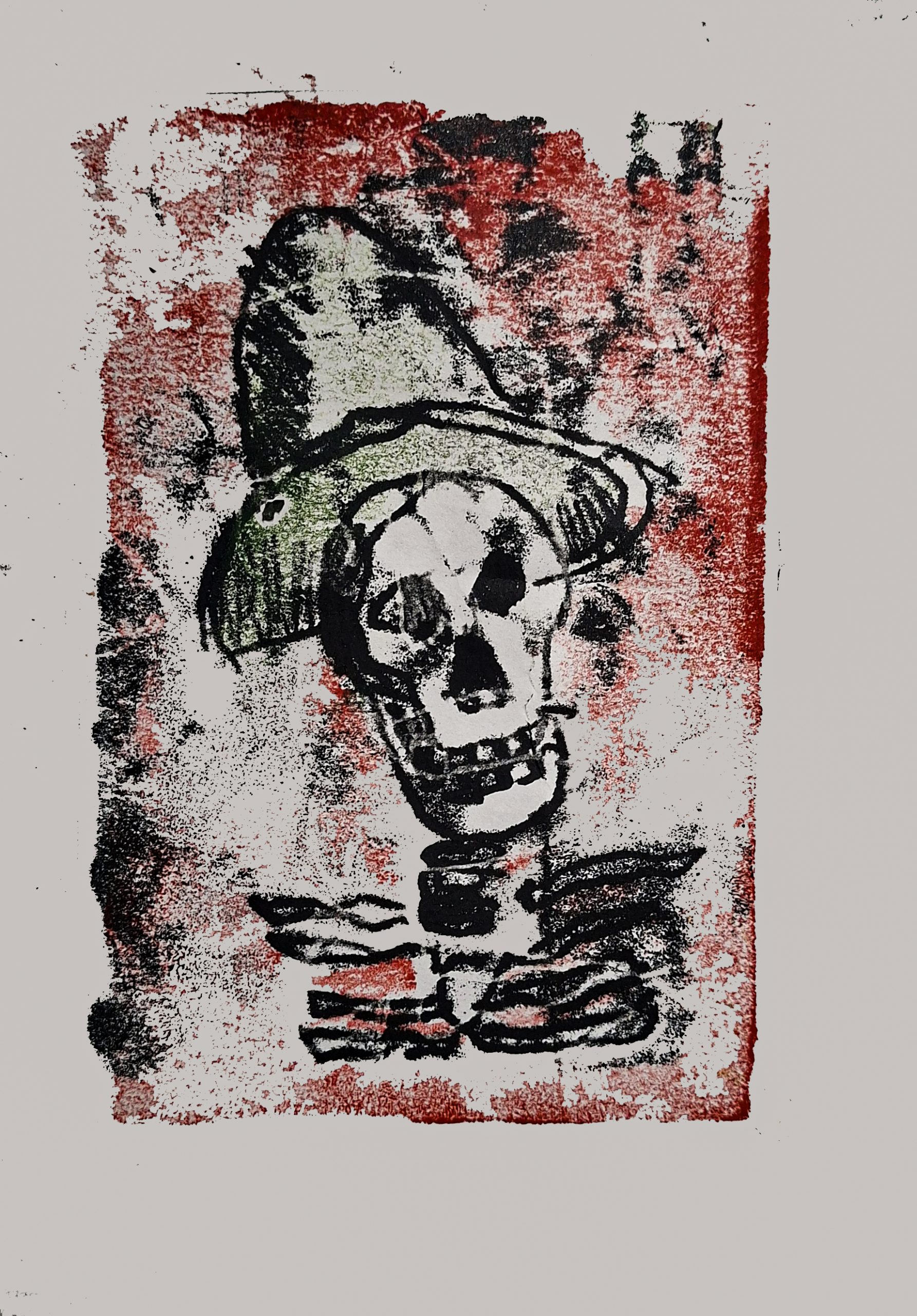 skull in hat monoprint