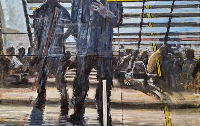 oil painting of airport reflections