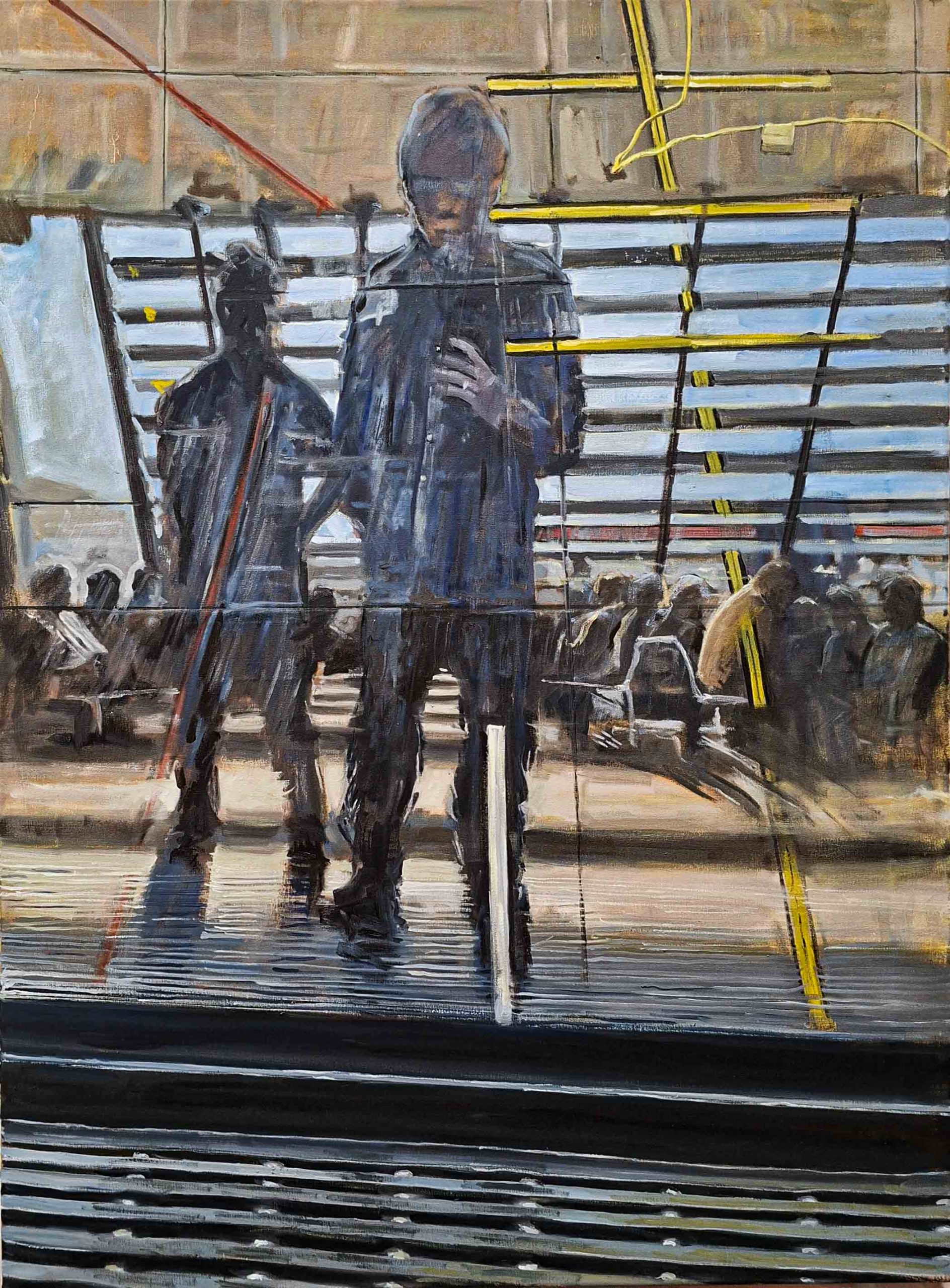 oil painting of airport reflections
