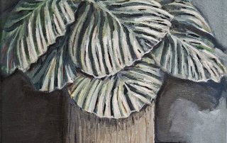 oil on canvas painting of house plant and a mouse