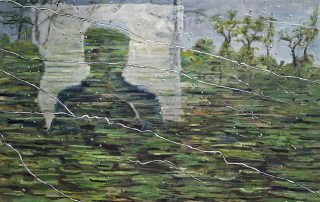 oil painting of view from train window