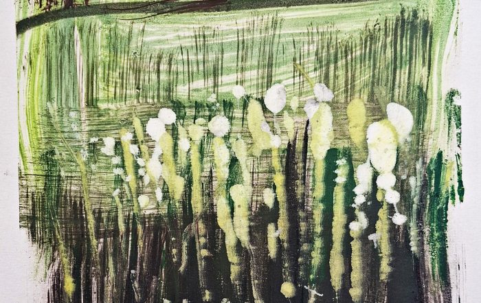 monoprint on paper of sunlit grass