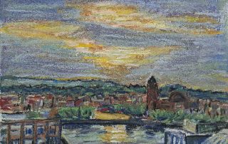 pastel sketch of sunrise in Bilbao Spain