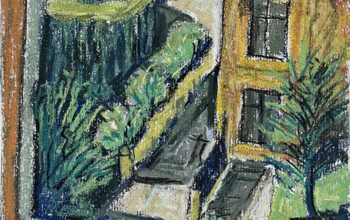 pastel on paper sketch of roof