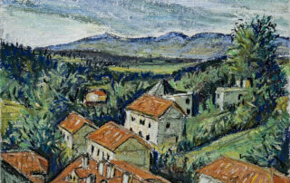 Rooftop sketch in pastel on paper rioja spain