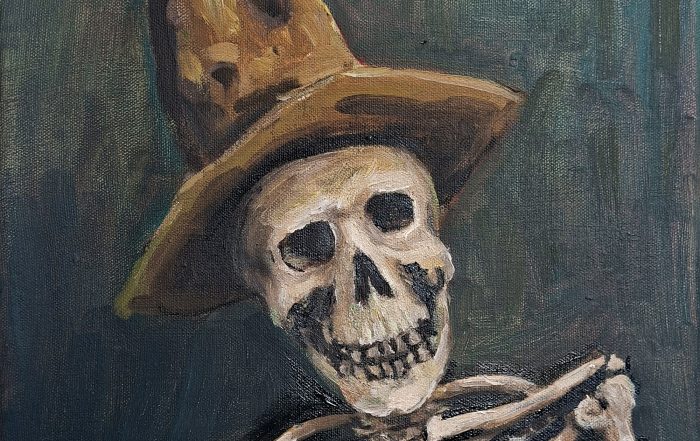 oil painting of a skeleton