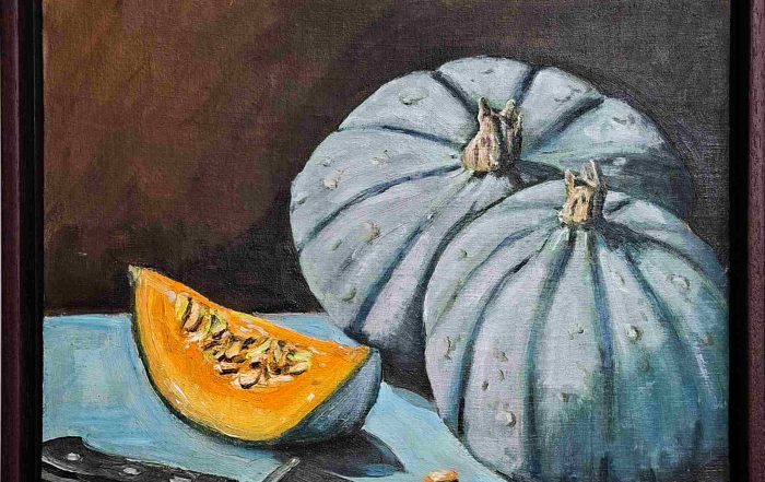 still life-squash and knife oil painting framed